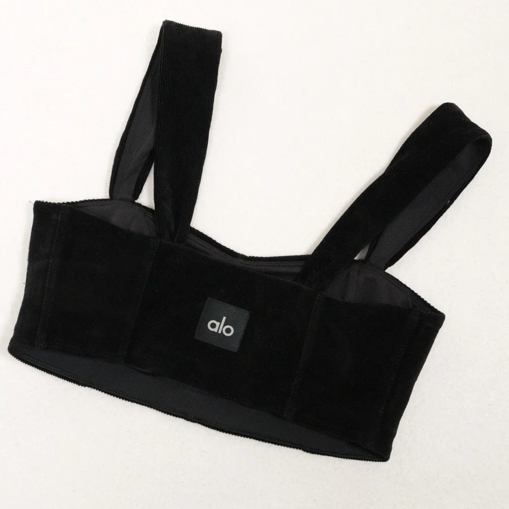 Alo Yoga Crop Top Corduroy Ribbed Athleisure Black Women M EUC